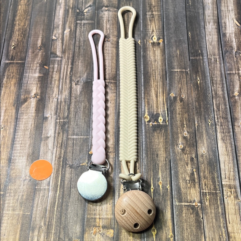 5for$10 Silicone Pacifier Clip Holder 2 Soft Binky Clips w/ Texture Pink & Tan
